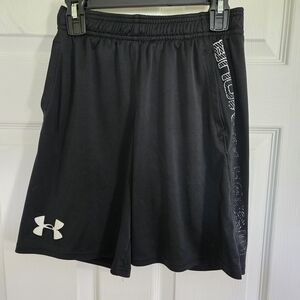 Under Armour Youth Medium Black W White Logo Athletic Shorts